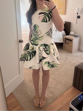 Leo Lin Tropical Leaf Drop-Waist Dress